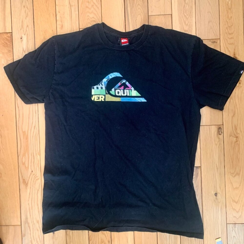 Vintage Y2K Quiksilver Surfing Skating Tee Black Men's XL Big Logo